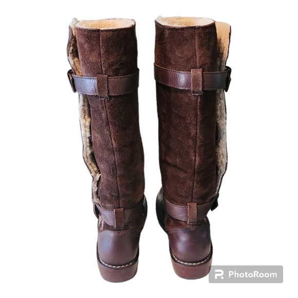 Chocolate UGG Dunwich Leather & Suede Tall Boots - Picture 3 of 5
